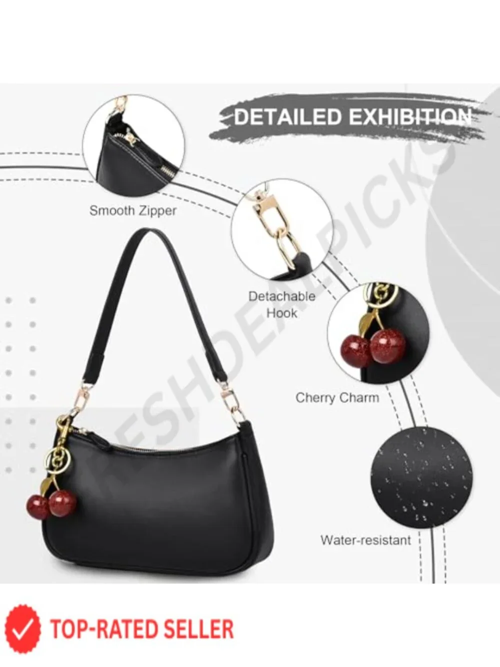 Women's Cute Cherry Hobo Shoulder Bag Faux Leather Crossbody Purse Retro Clutch